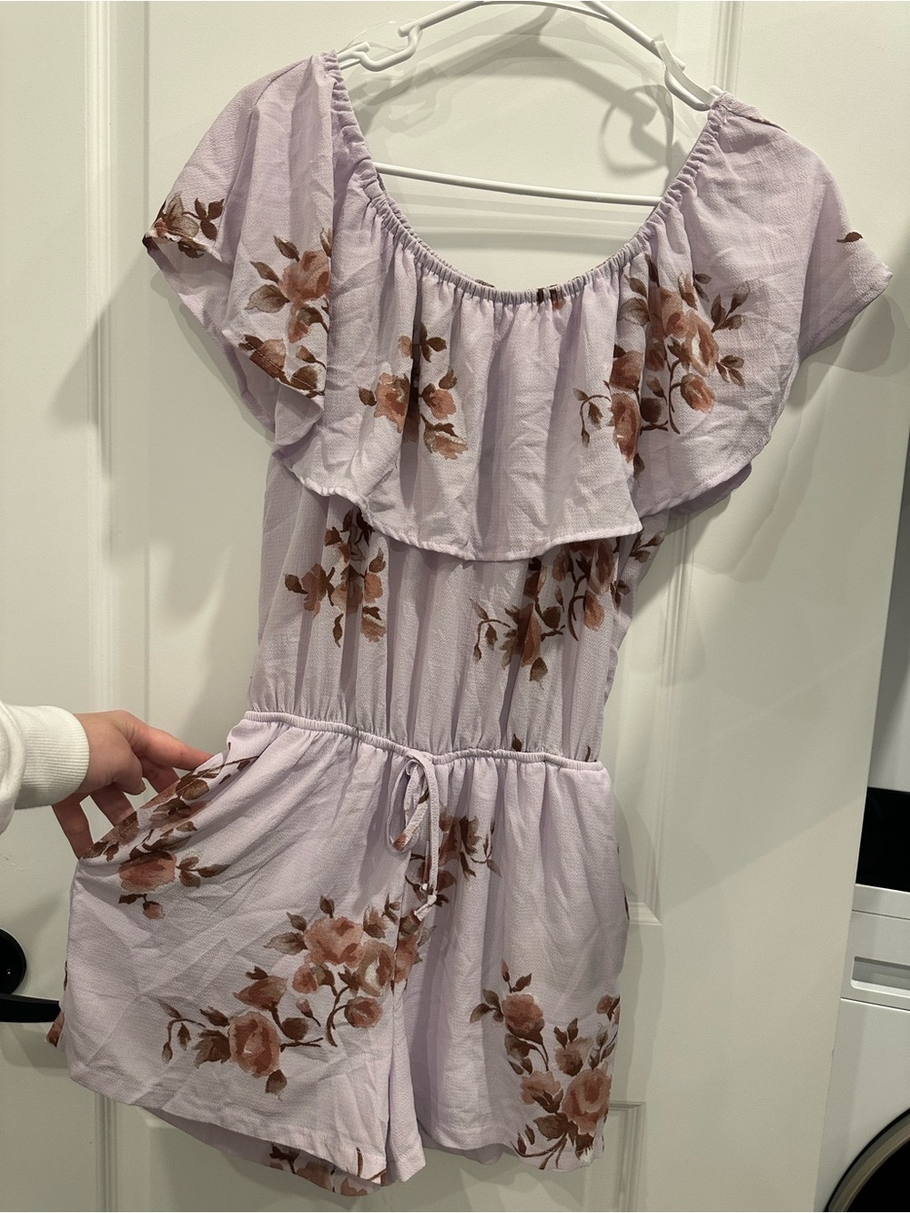 Floral Lilac Romper with Ruffle Neckline